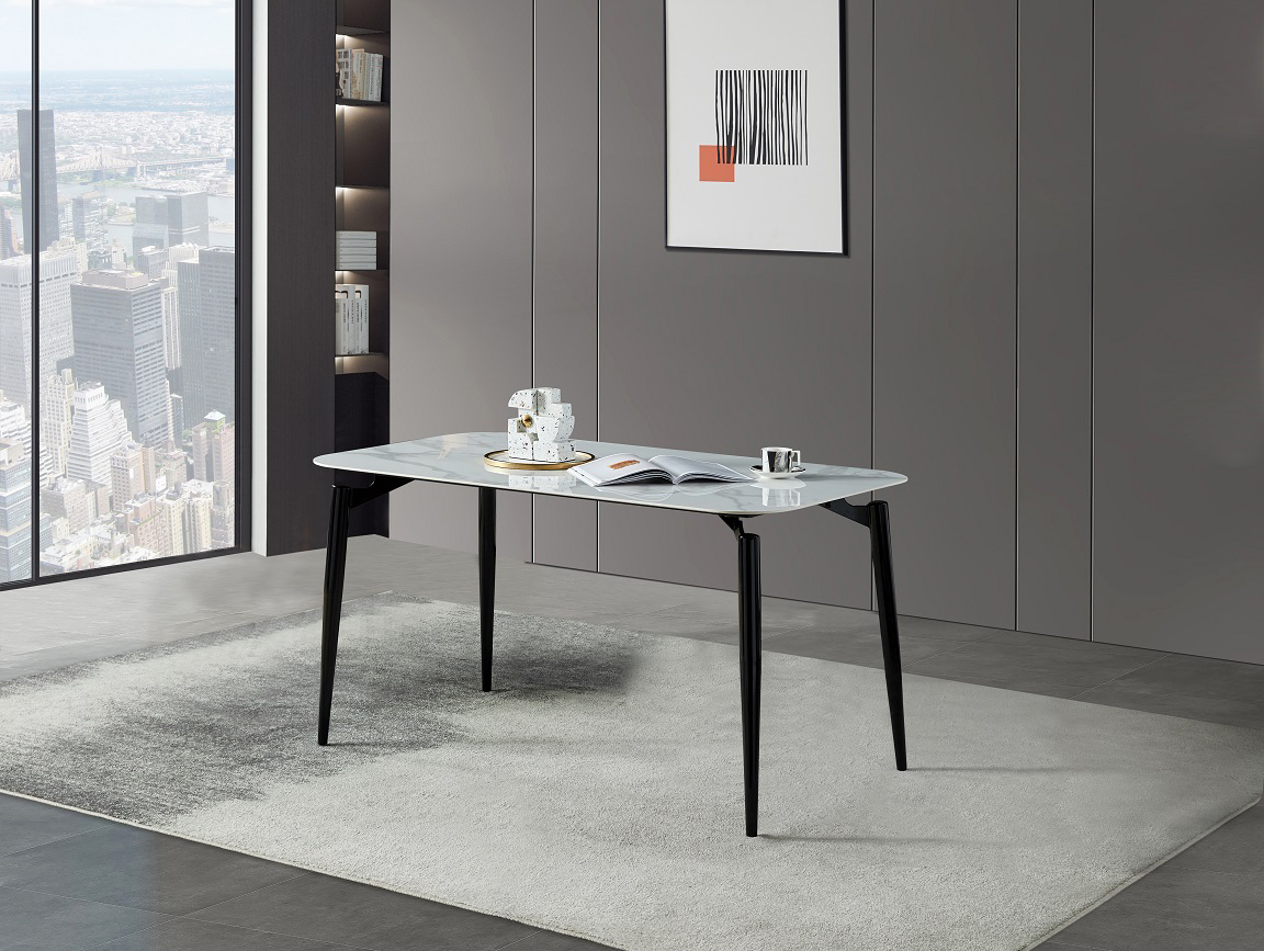 丽朗系列A-1608 钢架+中密度纤维板+岩板 1.3米餐桌