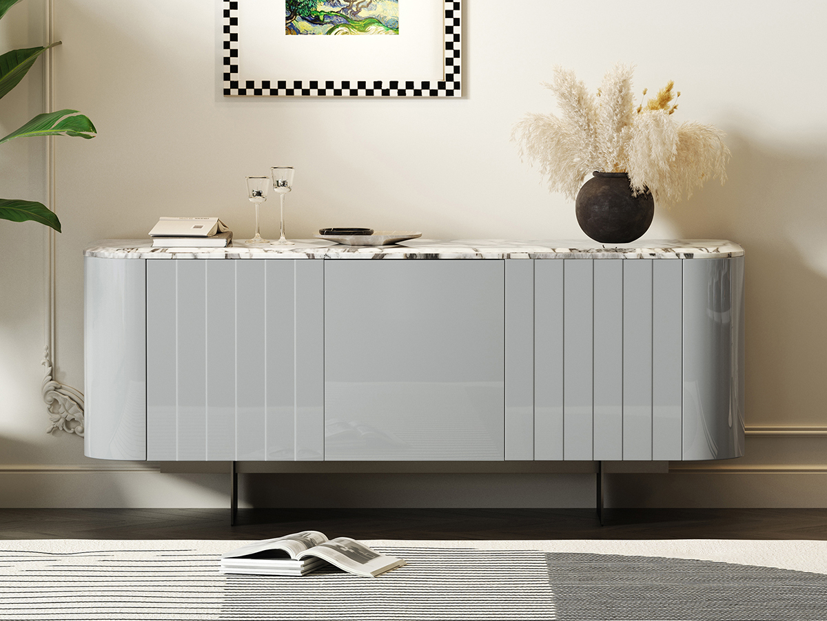 云慕系列GS089 天然石大象白+金属+浅灰烤漆（环保中纤板E1板） 餐边柜